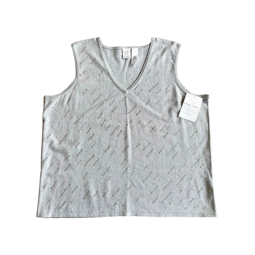 NEW Emma James Liz Claiborne Silver Sequin Tank Top Blouse - Sz 2 (Fits like LG)